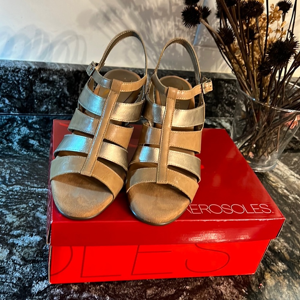 Aerosols Metallic Strappy Sandals 
— US 8 M